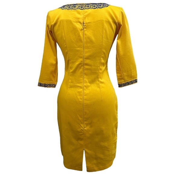 126 Like New | Handmade Women’s Yellow and Blue Embroidered Dress (size S) - Picture 4 of 9